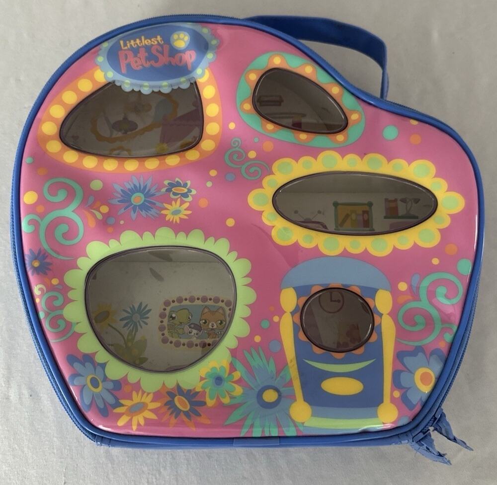 Littlest Pet Shop Case Play House Pink Flowers Blue Zip Case 2000s
